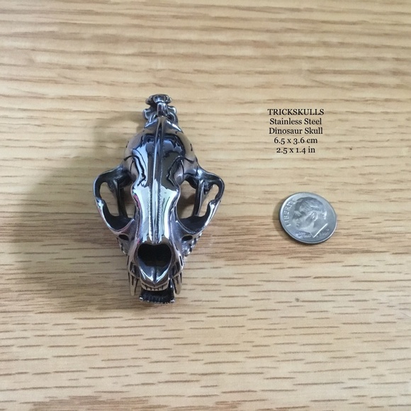 Sabre-Toothed Tiger Smilodon Big Cat Dinosaur Skull Stainless Pendant & Chain - Picture 5 of 13